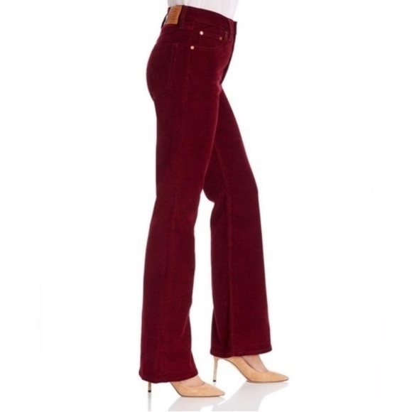 Levi’s Ribcage Flare Corduroy Button Fly Jeans Size 27 Burgundy - Picture 4 of 16